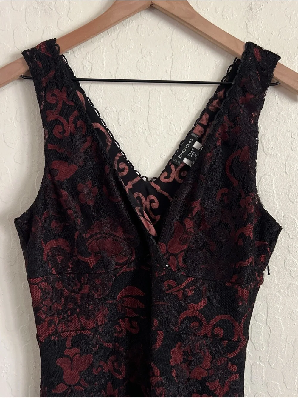 Vintage 90s Y2K Bebe Sheer Lace Overlay V-Neck Babydoll Midi Dress Medium Black